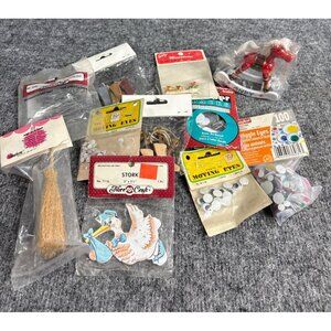 Vintage Fiber Craft Supplies Lot - Miniatures Wiggle Eyes & Decorative Accessori
